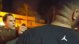 Deputy Sheriff James Steinmeyer pepper-spraying Bernardo Luque-Villanueva in response to his stating “F—k the po