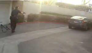 Anaheim Police Officer Bartman Horn shooting Petrica Munteen after chasing the mentally ill man down an Anaheim alley