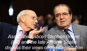 Associate Justices Stephen Breyer (left) and the late Antonio Scalia discuss their views on the Constitution and the role of the courts before the Senate Judiciary Committee