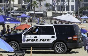 Huntington Beach Police car on the sand 2