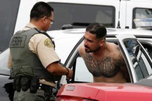 Los Angles County Sheriff's Department deputy arresting gang members