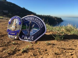 Palos Verdes Estates police department patches and ocean