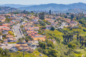 Bay Terraces CA neighborhood aerial view